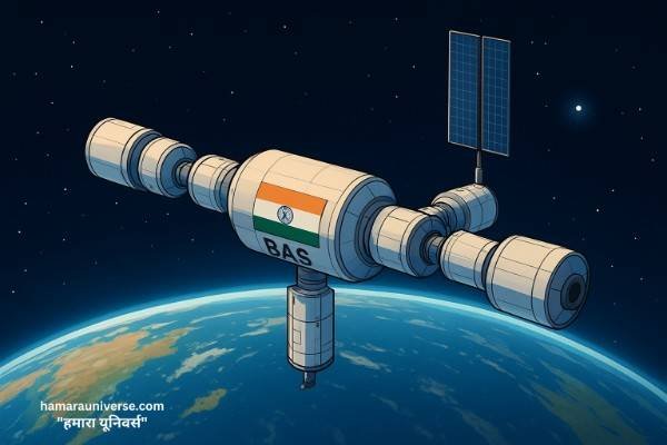पृथ्वी की कक्षा में भारतीय अंतरिक्ष स्टेशन (BAS) का डिजिटल चित्रण