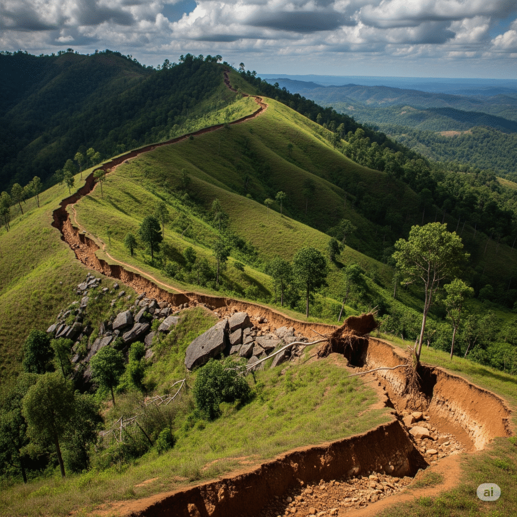Curved -fault-slip-mayanmaar-earthquake म्यांमार में 7.7 तीव्रता के भूकंप के दौरान घुमावदार फॉल्ट लाइन /Curved Fault Slip