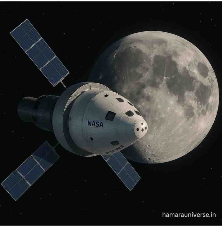 Artemis Program-चंद्रमा के ऊपर उड़ते हुए NASA Artemis मिशन का यान