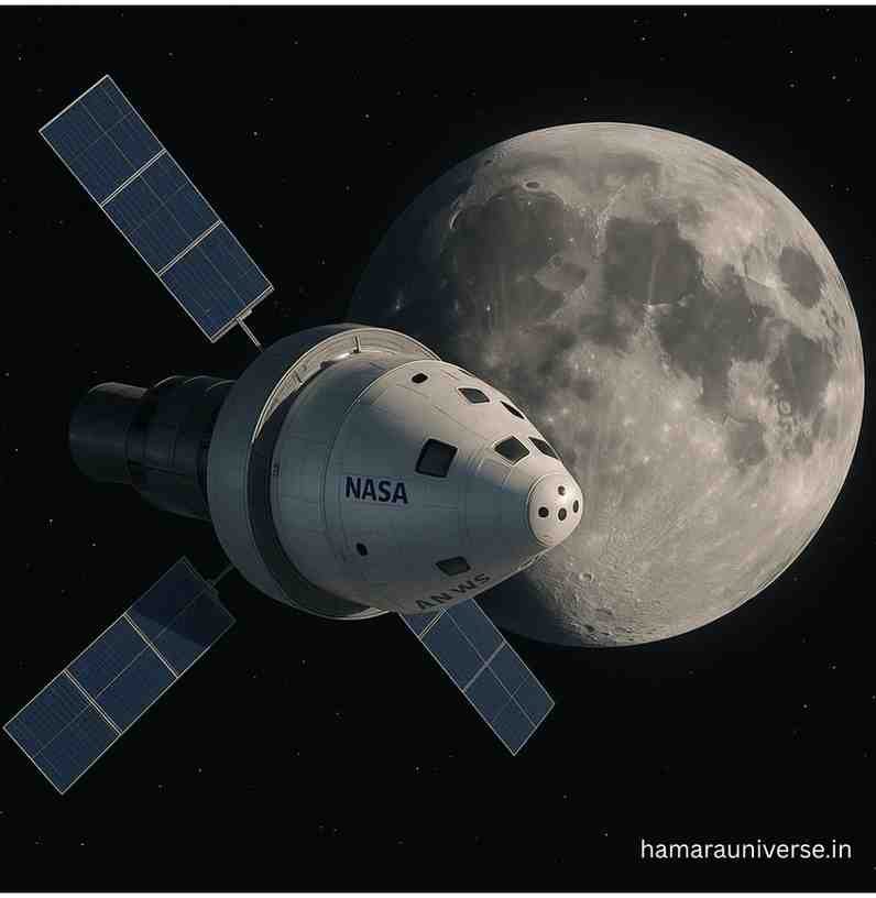Artemis Program-चंद्रमा के ऊपर उड़ते हुए NASA Artemis मिशन का यान