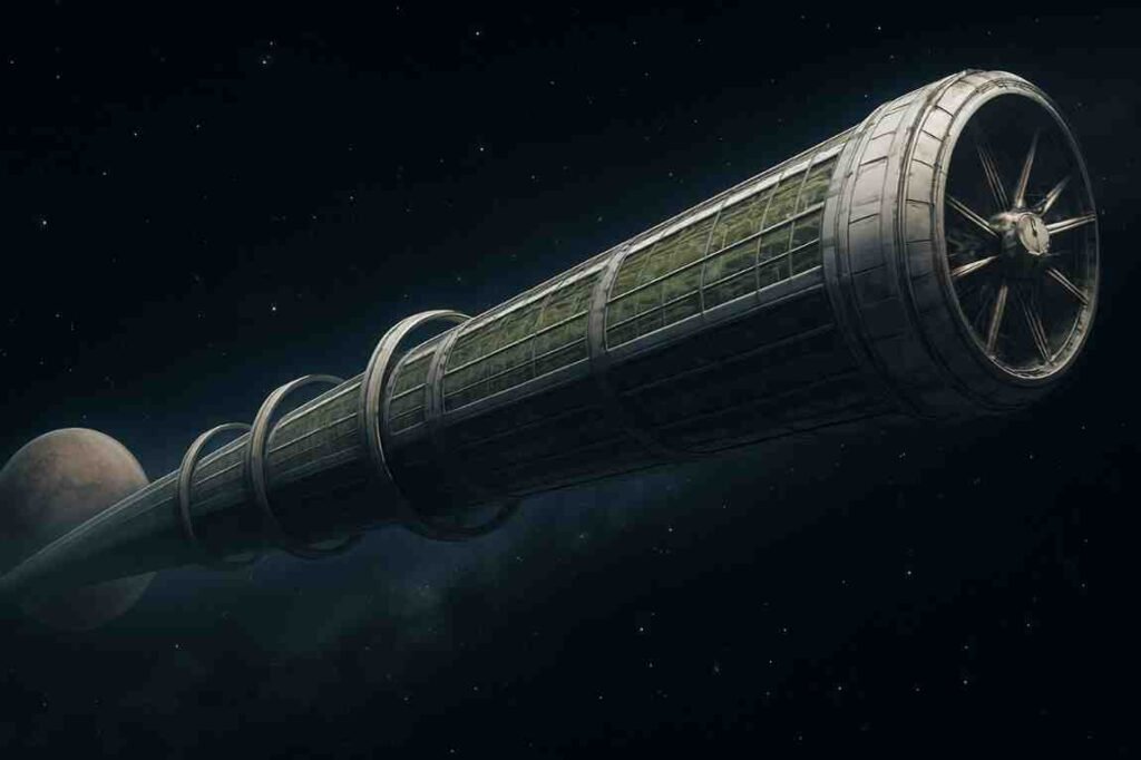 Chrysalis Generation Ship – बेलनाकार अंतरिक्ष कॉलोनी का अद्भुत डिजिटल आर्ट, भविष्य की स्पेस सिटी का दृश्य