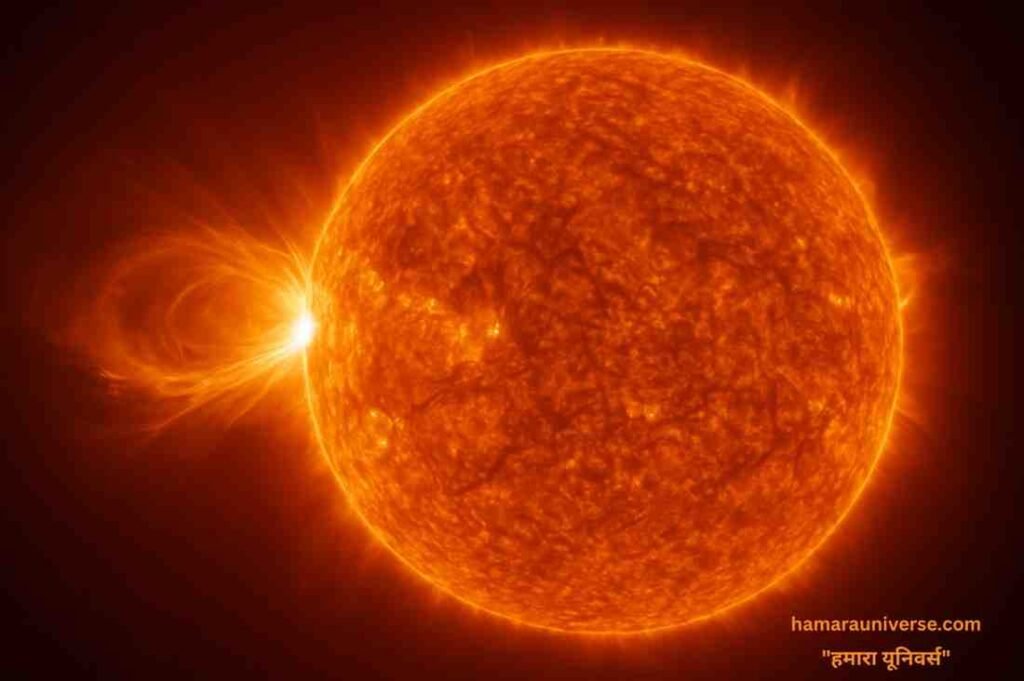 solar-flares (1) सूर्य की सतह पर सौर ज्वालाएँ (Solar Flares) , जो चमकदार प्रकाश और गर्म प्लाज़्मा को अंतरिक्ष में फैलाते हुए दिखाई दे रही है।