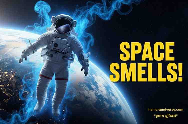 space-smells नीले रंग के ब्रह्मांडीय प्रकाश से घिरे एक अंतरिक्ष यात्री की अल्ट्रा-यथार्थवादी तस्वीर, जिसके पीछे पृथ्वी की भव्य छवि है। इस चित्र में अंतरिक्ष यात्री के चारों ओर धुआँ उठता हुआ दिखाया गया है, जो अंतरिक्ष में गंध की रहस्यमय अवधारणा का प्रतीक है। दाहिनी ओर, पीले रंग में बड़े और बोल्ड अक्षरों में "Space smells!" लिखा हुआ है।