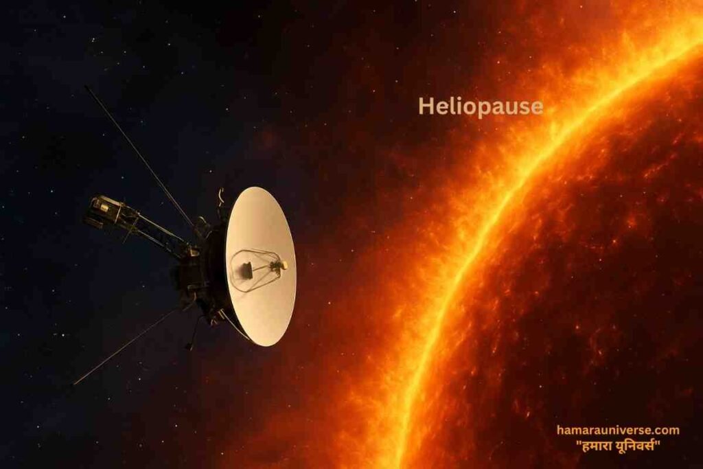 हेलियोपॉज़ चित्रण – "सौर मंडल की सीमा पर हेलियोपॉज़ और आग की दीवार का चित्रण