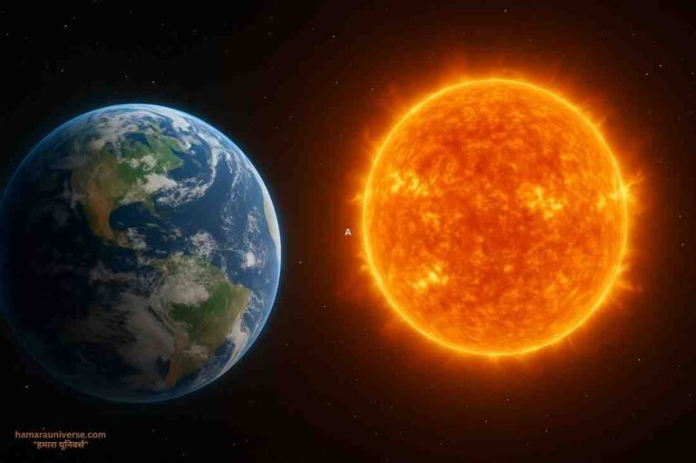 अंतरिक्ष से पृथ्वी और सूर्य का दृश्य, जो पृथ्वी की गति को दर्शाता है।