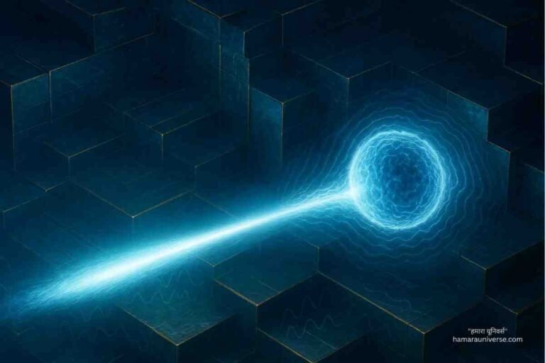 ZrSiS क्रिस्टल के अंदर semi-Dirac fermion का directional mass behavior दिखाता कॉन्सेप्ट आर्ट—एक दिशा में massless और दूसरी दिशा में massive।